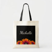 Tote Bag Boho Daisies Colorée Botanique Noir (Devant)