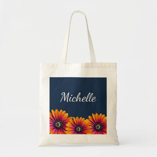 Tote Bag Boho Daisies Rustique Floral Botanique Marine Bleu (Devant)
