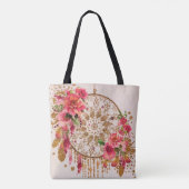 Tote Bag Boho Dreamcatcher Pink Gold Floral Aquarelle (Dos)
