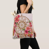 Tote Bag Boho Dreamcatcher Pink Gold Floral Aquarelle (De près)