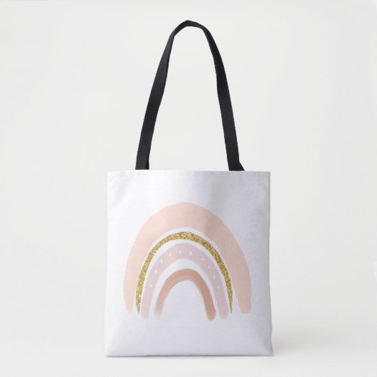 Tote Bag Boho élégant arc-en-ciel rose et or (Devant)