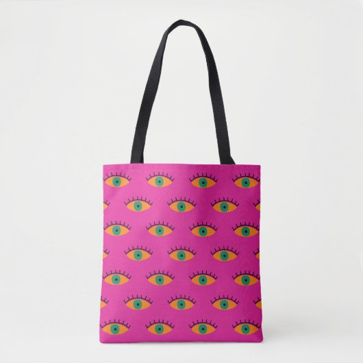 Tote Bag BOHO Evil Eye Motif Funky Fuchsia Fun (Devant)
