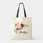 Tote Bag Boho Fall Aquarelle Bourgogne Fleurs Bridesmaid (Dos)