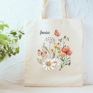 Tote Bag Boho Fleur sauvage botanique personnalisé