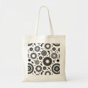Tote Bag Boho fleurs Motif floral vectoriel noir et blanc