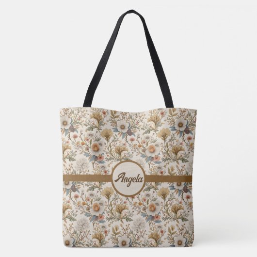 Tote Bag Boho Floral en beige (Dos)
