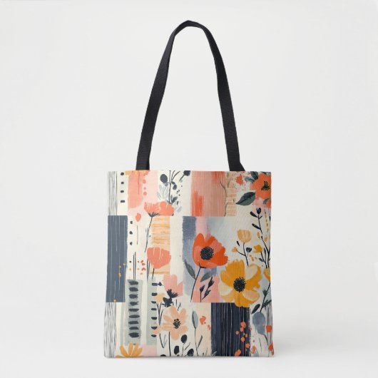 Tote Bag Boho Floral Patchwork Motif (Devant)