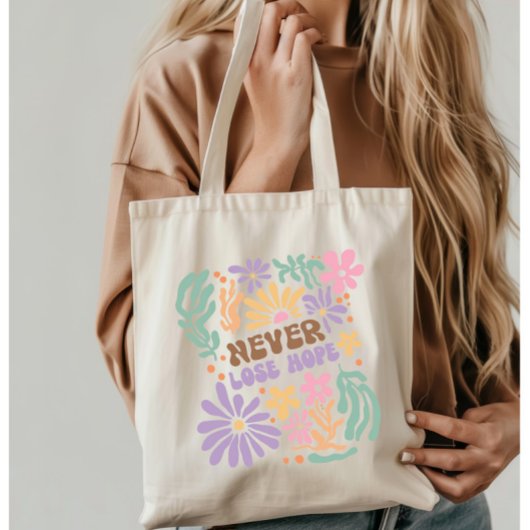 Tote Bag Boho Floral Retro ne perdez jamais espoir