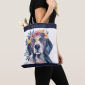 Tote Bag Boho Floral Spaniel Chien aquarelle Illustration (De près)