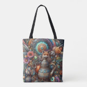 Tote Bag Boho Fox Raccoon Floral Design (Dos)