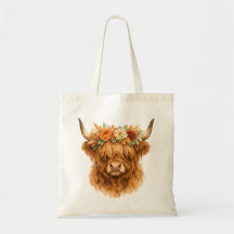 Boho Highland Cow Coussin de jet avec couronne flo