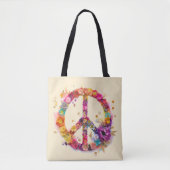 Tote Bag Boho Hippy 60s 70s Peace Sign (Devant)