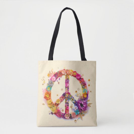 Tote Bag Boho Hippy 60s 70s Peace Sign (Devant)