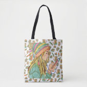 Tote Bag Boho Hoed Meisje (Voorkant)