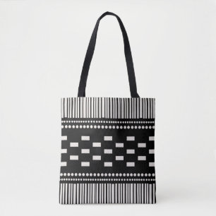 Tote Bag Boho Lignes Scandinaves Points Noir Blanc