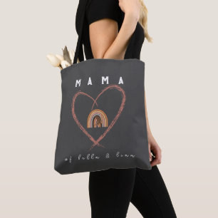 Tote Bag Boho Mama Texte avec plumes de lune et noms des en