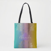 Tote Bag Boho Mandala Filigrane Ombré Arc-en-ciel Pastel Or (Devant)