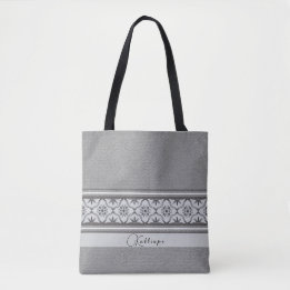 Tote Bag Boho Méditerranée Carrelage noir blanc personnalis