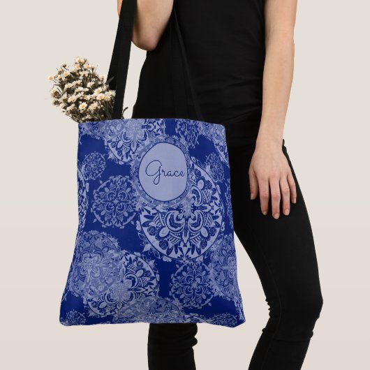 Tote Bag Boho Moody Blues Mandalas Fourre-tout (De près)
