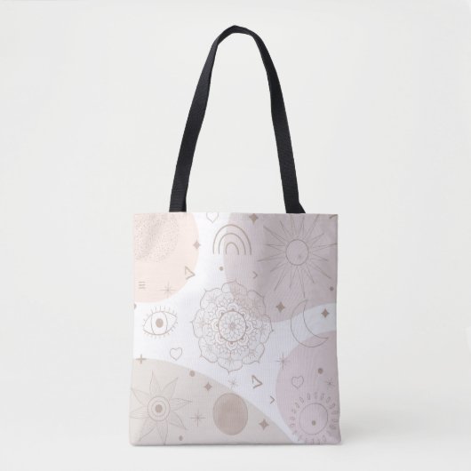 Tote Bag Boho Neutral Space Doodles Design esthétique (Devant)