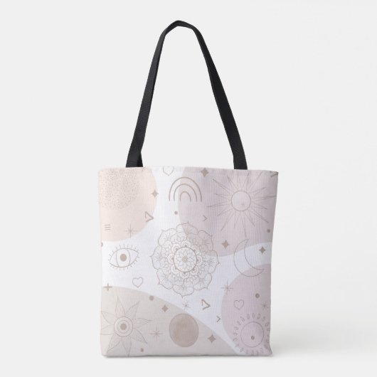 Tote Bag Boho Neutral Space Doodles Design esthétique (Dos)