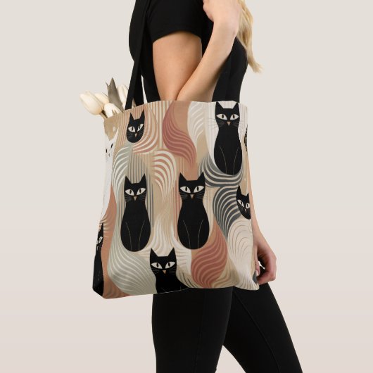 Tote Bag Boho noir Chat halloween (De près)
