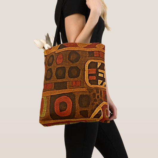 Tote Bag Boho Orange et Marron (De près)