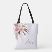 Tote Bag Boho Pampas Rose Grass Fleurs séchées Monogramme (Dos)