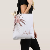 Tote Bag Boho Pampas Rose Grass Fleurs séchées Monogramme (De près)