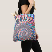 Tote Bag Boho Pastel Rose et Bleu Spirale Abstrait Fractal (De près)