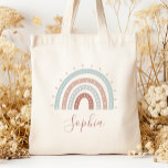 Tote Bag Boho personnalisé Muet Pastel Earth Tons<br><div class="desc">Ce sac fourre-tout est doté d'un arc-en-ciel boho dans les tons de terre pastel muet vert de mer,  bronze,  gris et terre cuite. Personnalisez-le avec son nom en écriture manuscrite terre cuite.</div>