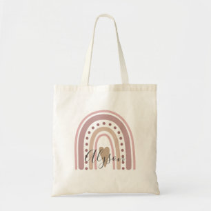 Tote Bag Boho Rainbow Blush Pink Muted Pastel Personnalisé