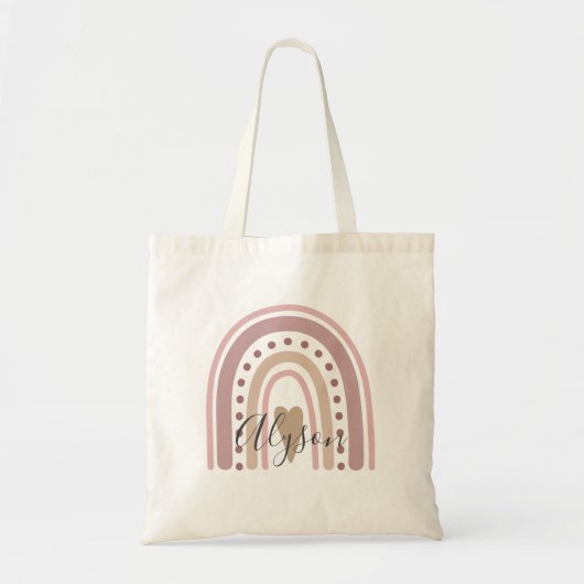 Tote Bag Boho Rainbow Blush Pink Muted Pastel Personnalisé (Devant)