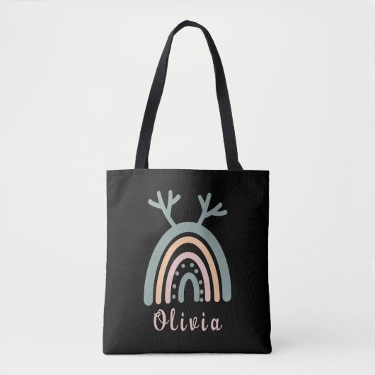 Tote Bag Boho Rainbow Cute Avec Nom Personnalisé (Devant)