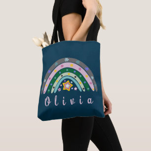 Tote Bag Boho Rainbow tendance avec nom personnalisé