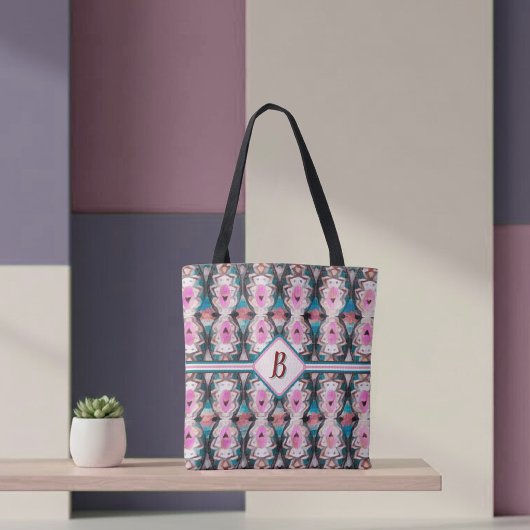 Tote Bag Boho rose, sarcelle et marron tribal 