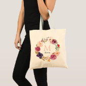 Tote Bag Boho rustique aquarelle Floral Wreath Monogramme (Devant (produit))