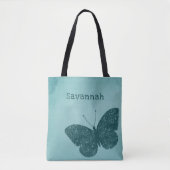 Tote Bag Boho rustique Turquoise Papillon vert Fourre-tout (Devant)