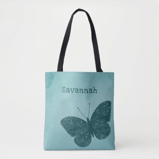 Tote Bag Boho rustique Turquoise Papillon vert Fourre-tout (Devant)