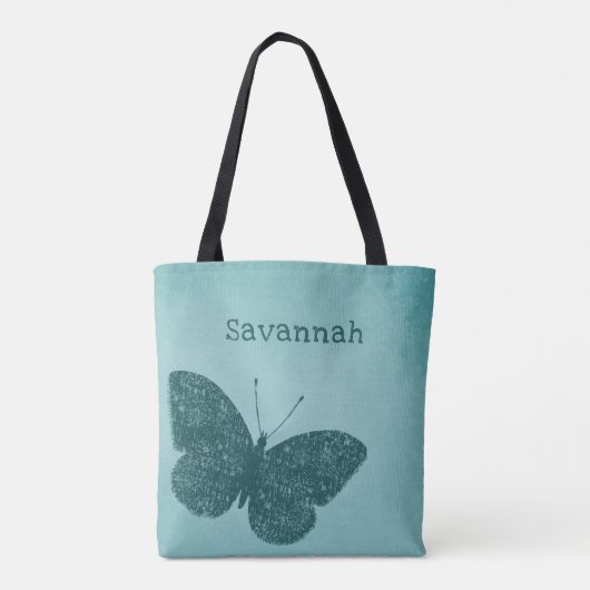 Tote Bag Boho rustique Turquoise Papillon vert Fourre-tout (Dos)