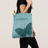 Tote Bag Boho rustique Turquoise Papillon vert Fourre-tout (De près)