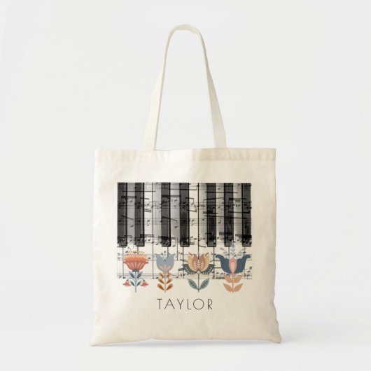 Tote Bag boho scandinave folk art fleurs nom de la musique (Devant)