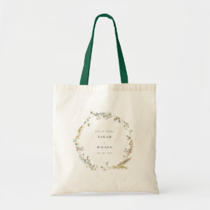Tote Bag Boho Sec Palm Pampas Grass Floral Wreath Mariage
