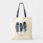 Tote Bag Boho Style aquarelle plumes personnalisées (Devant)
