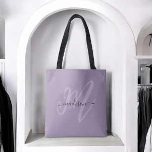 Tote Bag Boho Stylish Script Monogramme et nom en violet