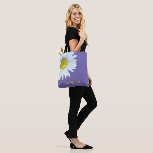 Tote Bag Boho tendance blanc jaune violet (Sur le modèle)