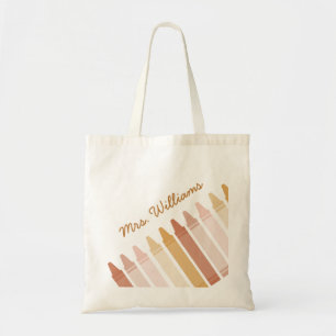 Tote Bag Boho tendance couleurs Crayon Nom de l'enseignant