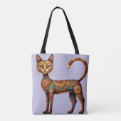 Tote Bag Boho Tribal Cat Cute Folk Art with Flowers (Dos)