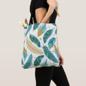 Tote Bag Boho Turquoise et or plumes (De près)
