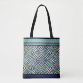 Tote Bag Boho Turquoise, Tan, Noir, Tribal Bleu (Devant)